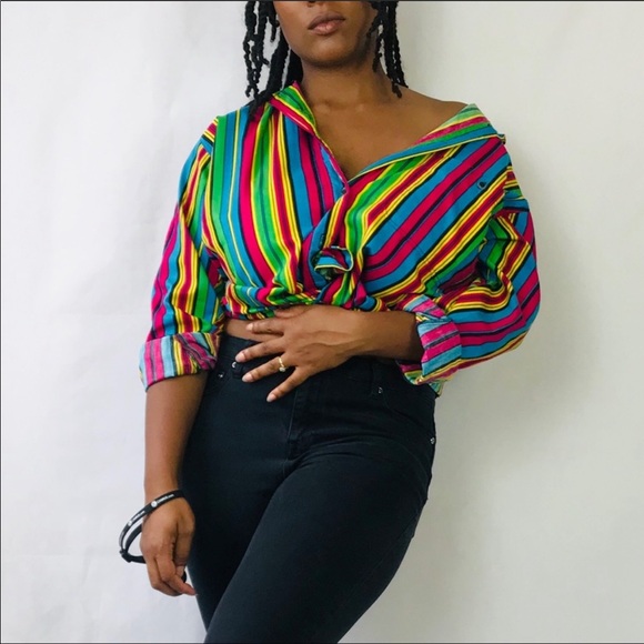 Vintage Tops - Vintage Generra 90’s striped button Up size Small